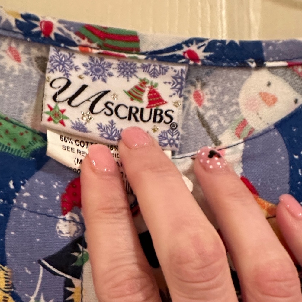 UA Scrubs Festive Blue Santa Print Top - Picture 3 of 3